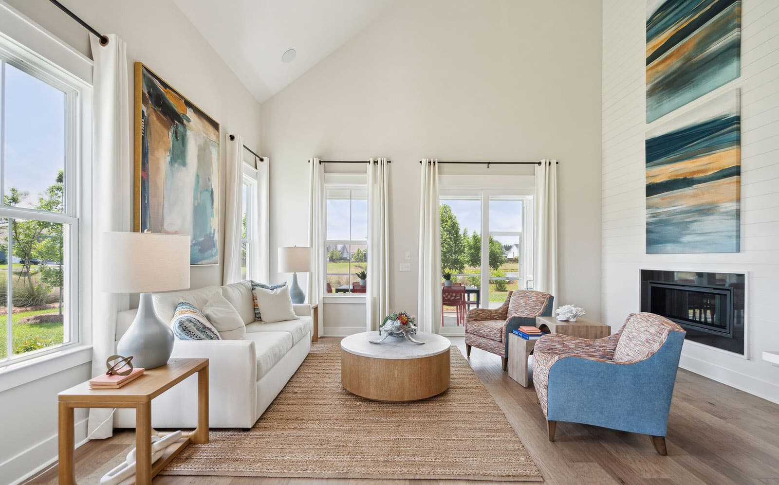 The family room of the Towson single family home by Brookfield Residential at Nexton. 