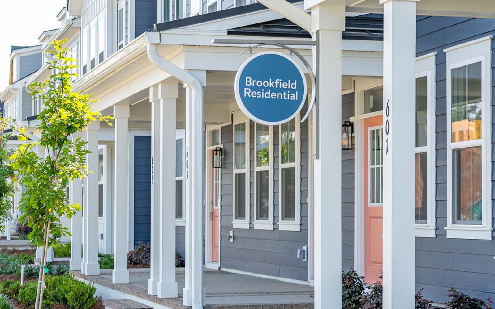 A view of front porches of the townhomes by Brookfield Residential at Nexton. 