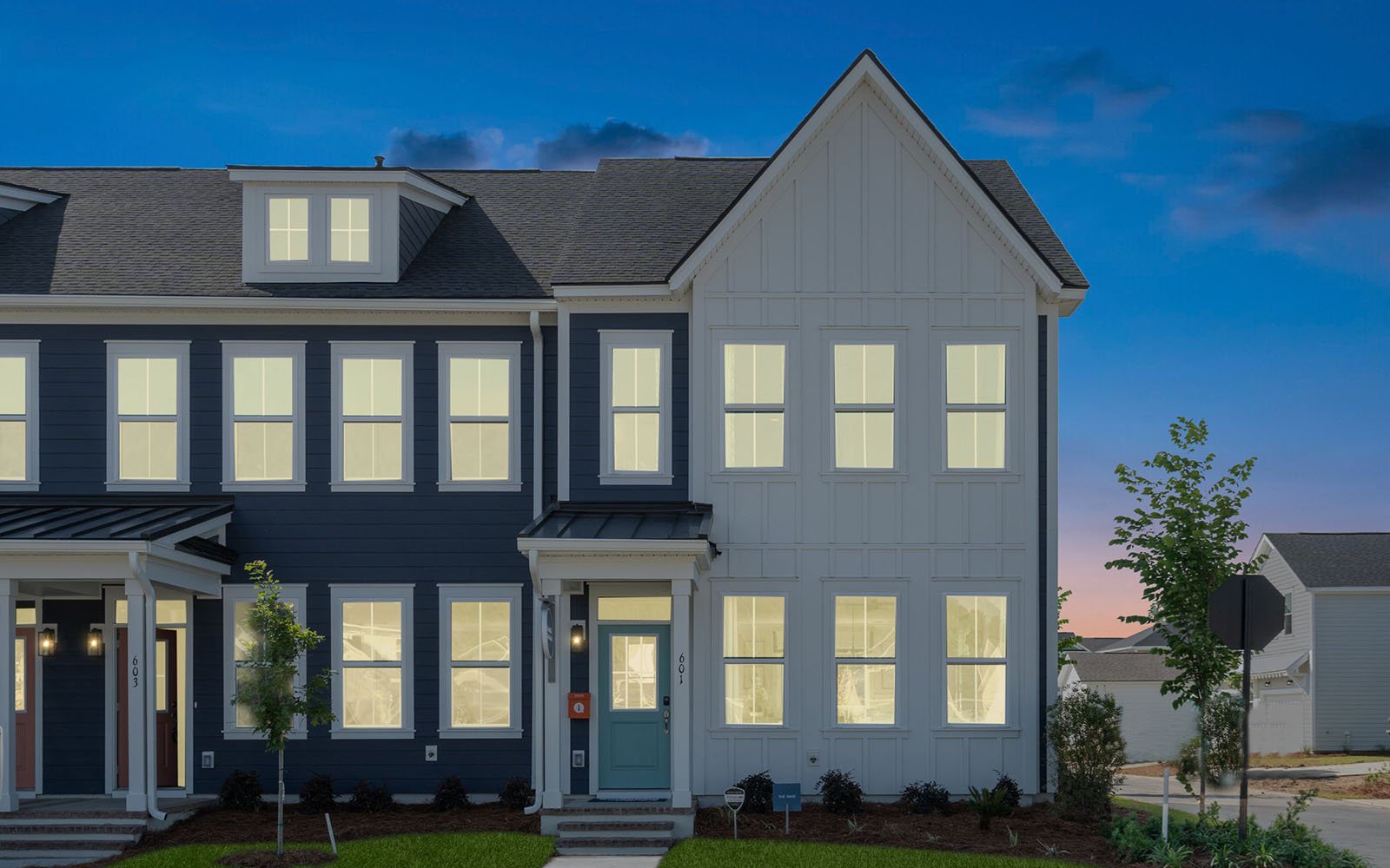 The exterior of the Sage townhome by Brookfield Residential at Nexton.