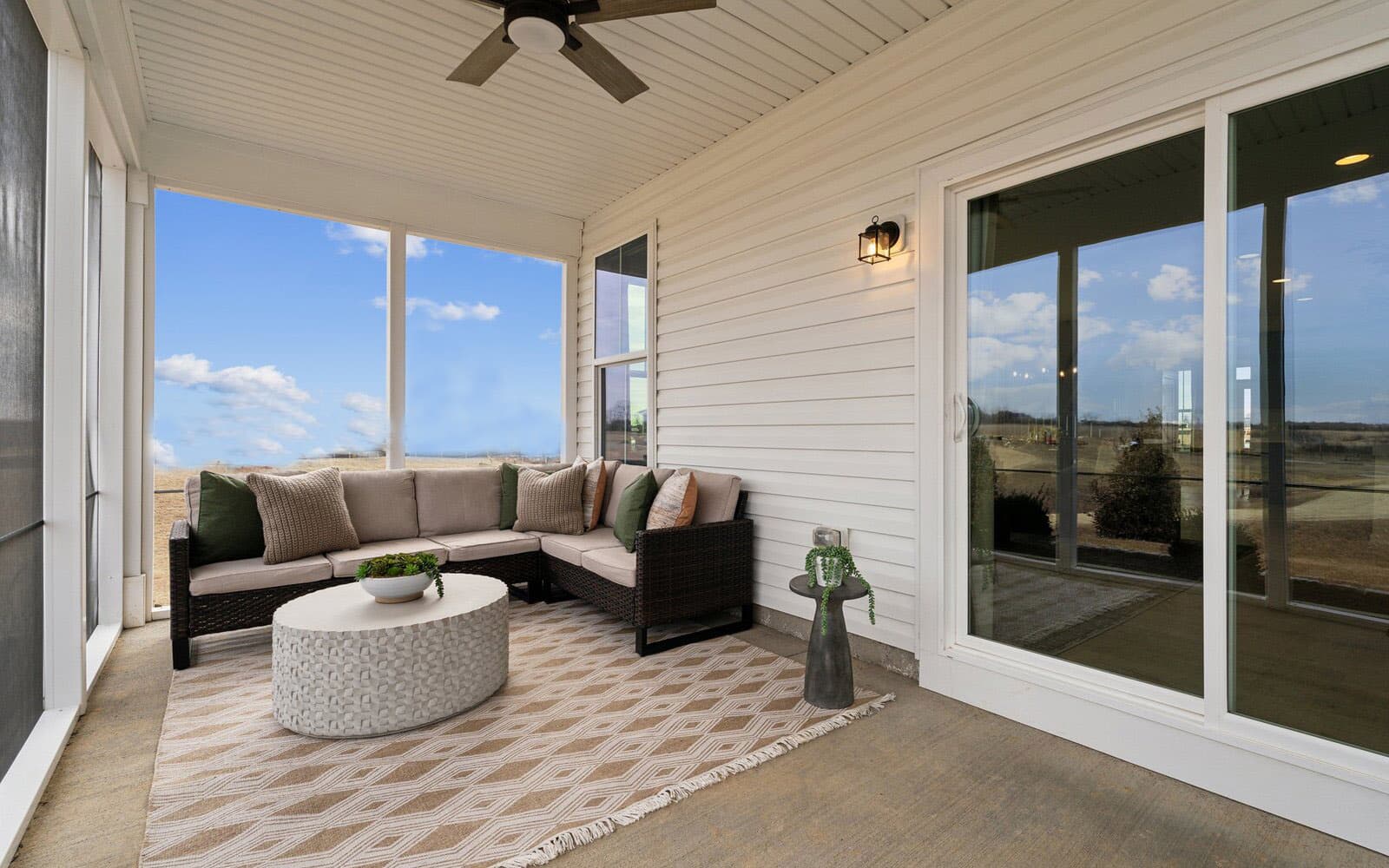 The screened porch of the Hemingway by Brookfield Residential.
