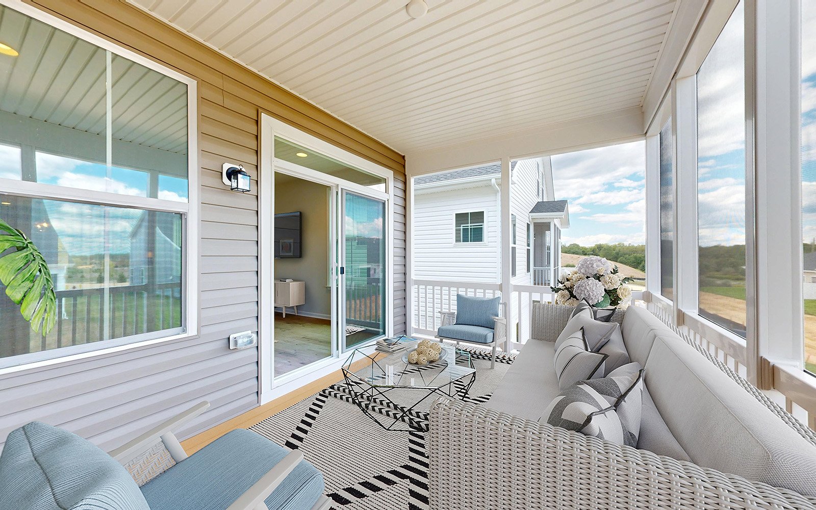 The screened porch of the Rockwell at Hiatt Pointe at Snowden Bridge.