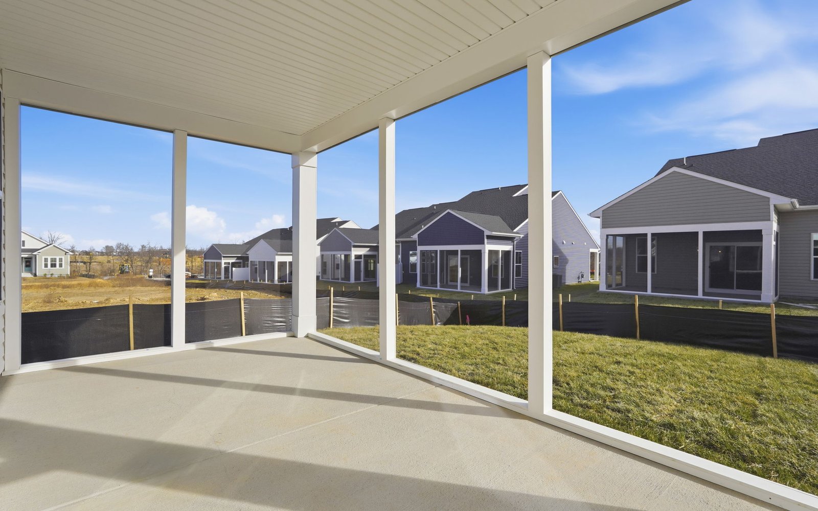 The screened porch of the Hemingway on homesite 2111 at Hiatt Pointe at Snowden Bridge.