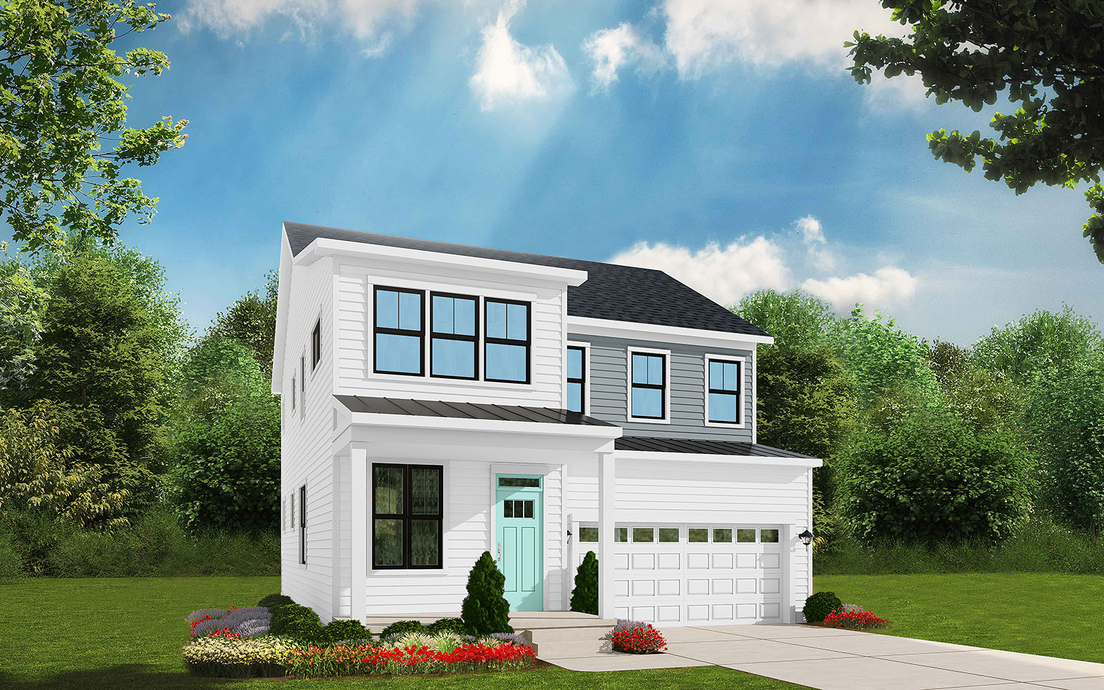 A rendering of the Monroe single family home at Snowden Bridge by Brookfield Residential.
