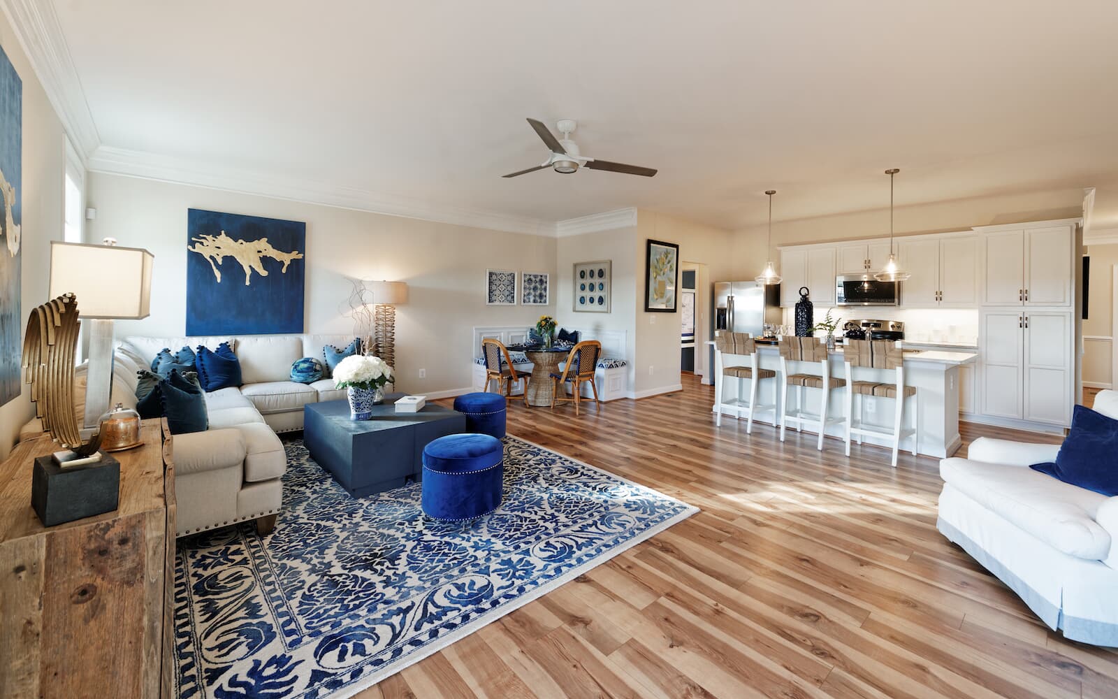 The great room of the Pendleton home design by Brookfield Residential in Snowden Bridge 