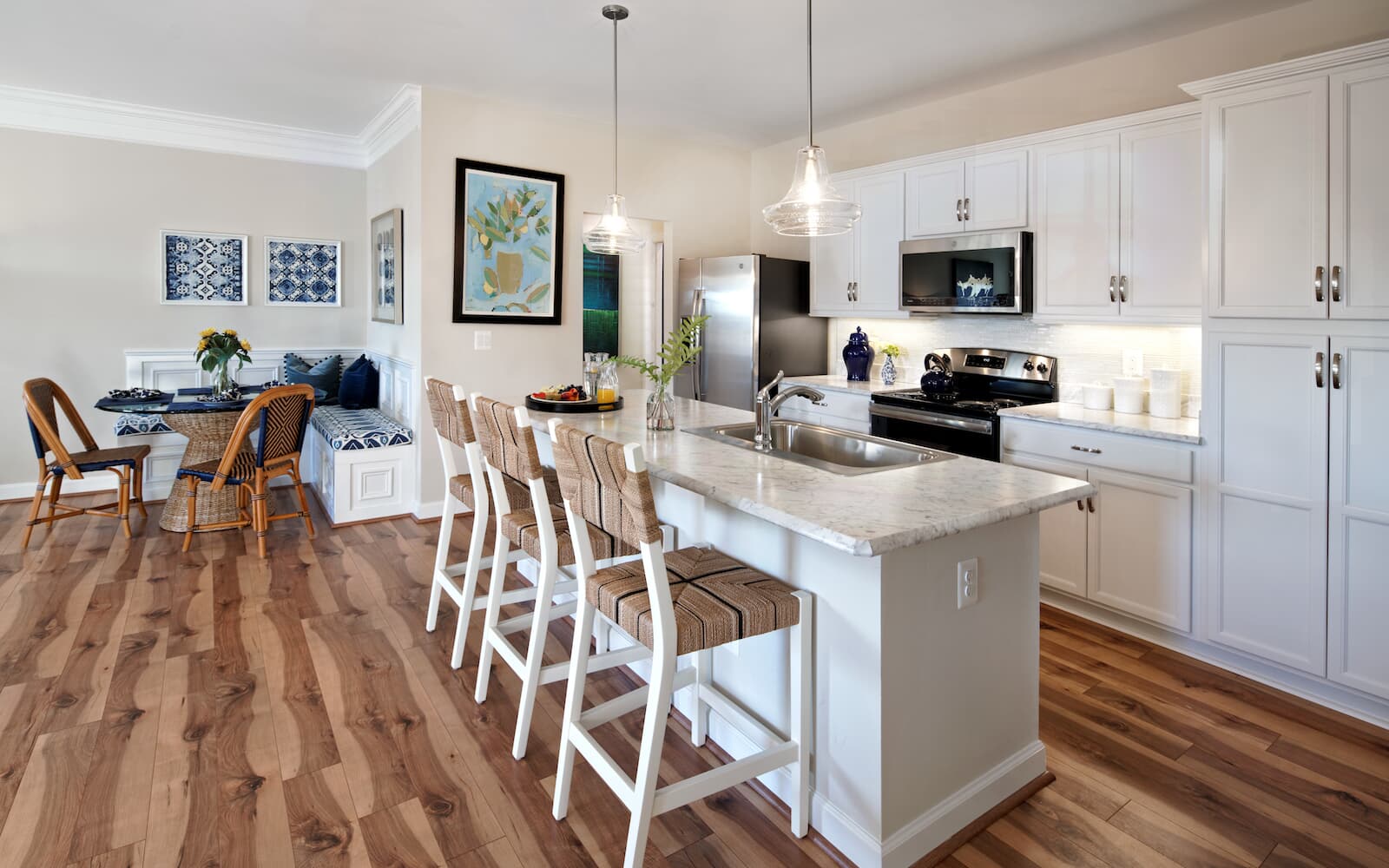The kitchen in the Pendleton home design by Brookfield Residential in Snowden Bridge 