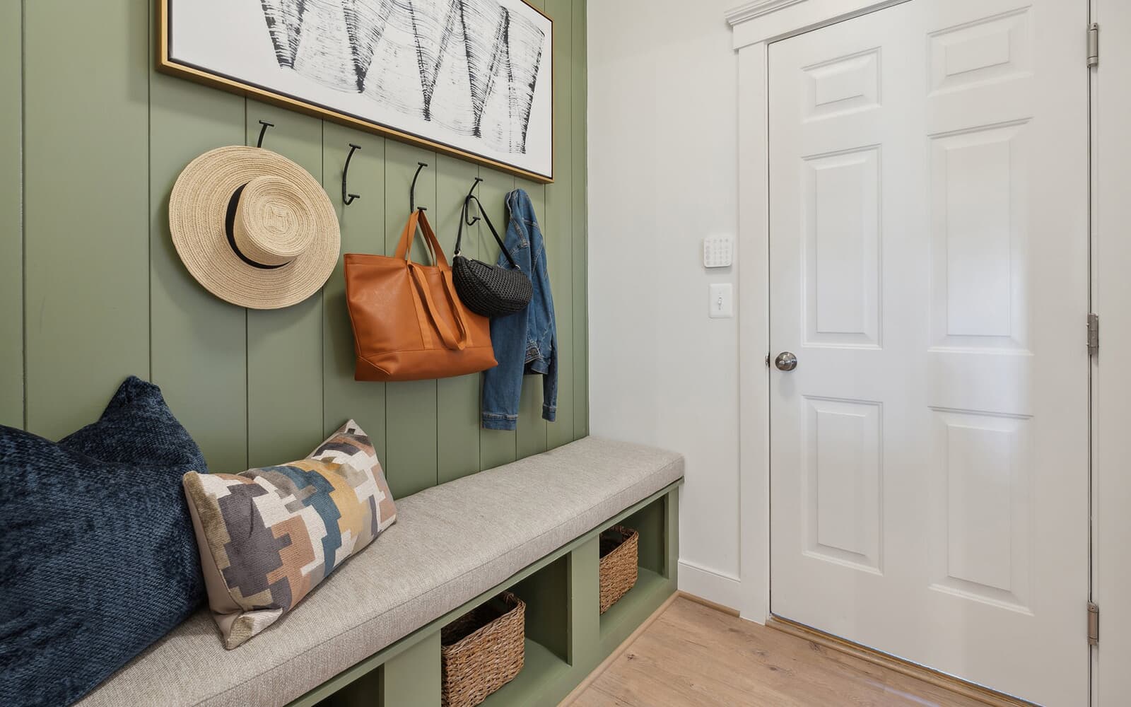 The mudroom in the Sheridan model at Snowden Bridge by Brookfield Residential.