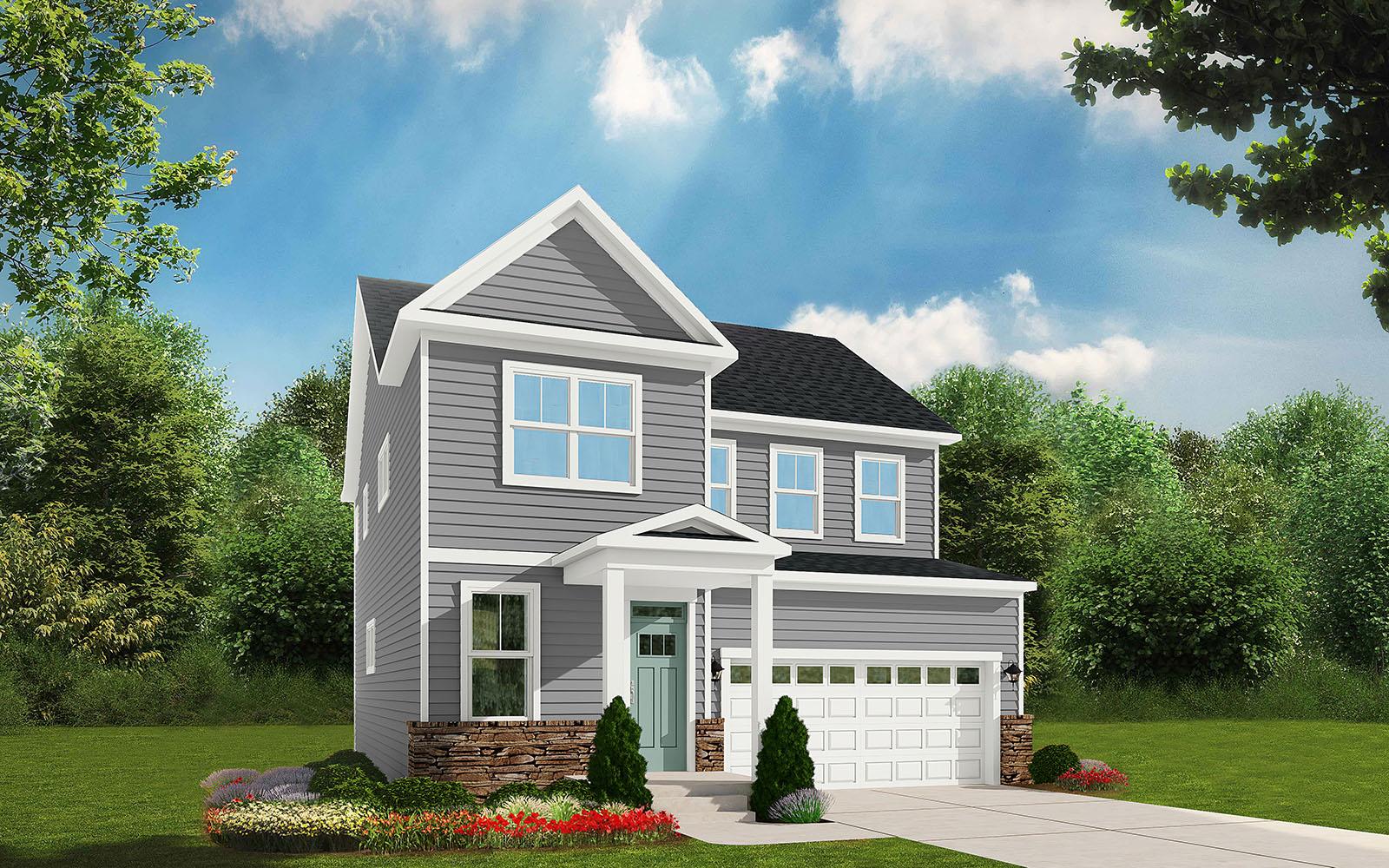 A rendering of elevation 1 of the Sinclair single family home at Snowden Bridge by Brookfield Residential.