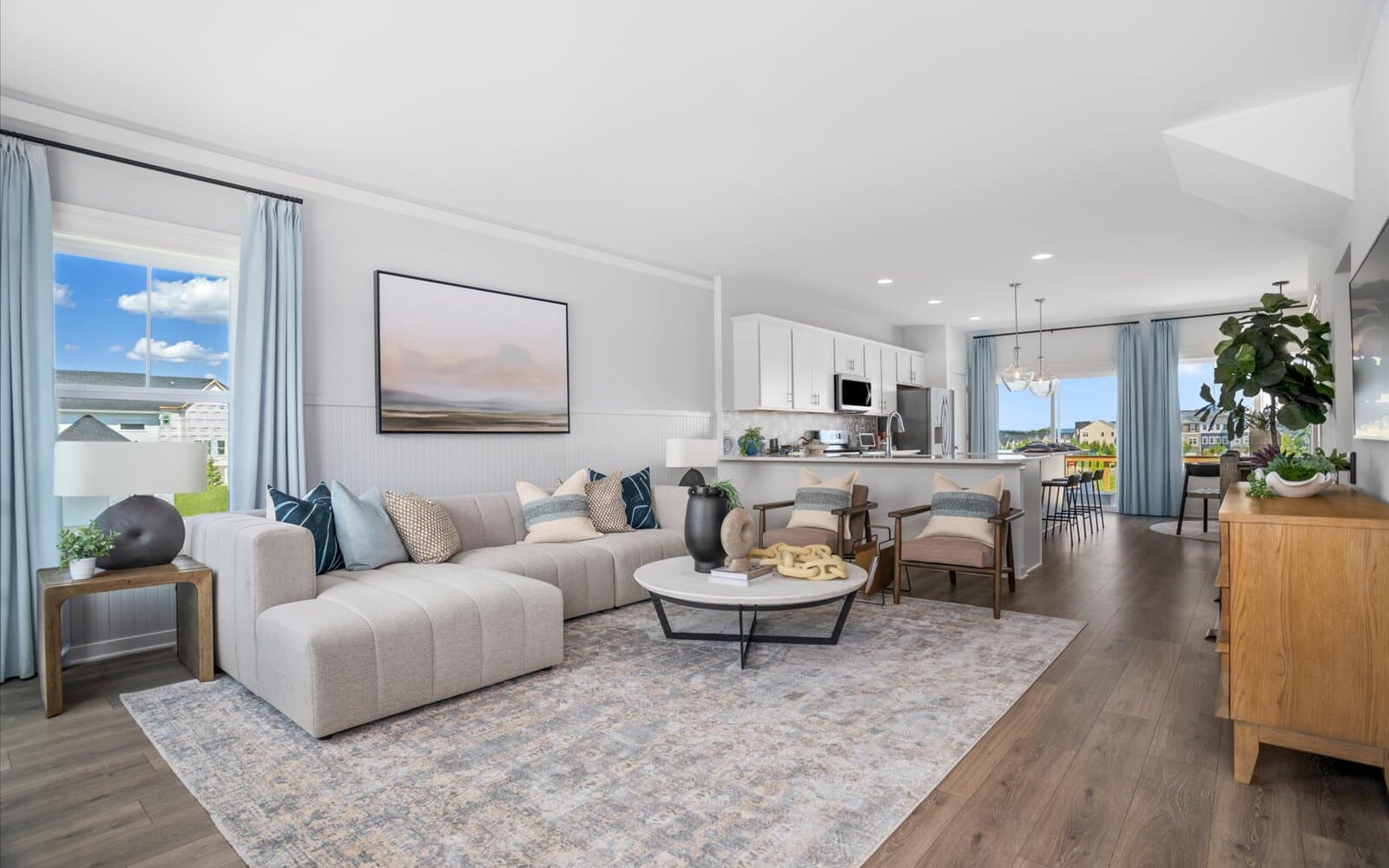 The living room of the Skyline Townhome at Snowden Bridge. 
