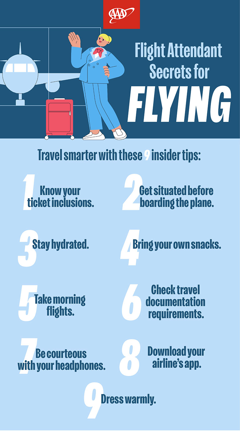 AAA infographic on flight attendant secrets for flying