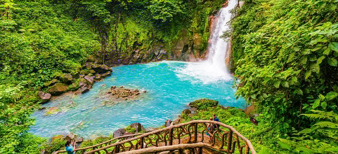 Rio Celeste Waterfall and pond in Tenorio Volcano National Park, Costa Rica