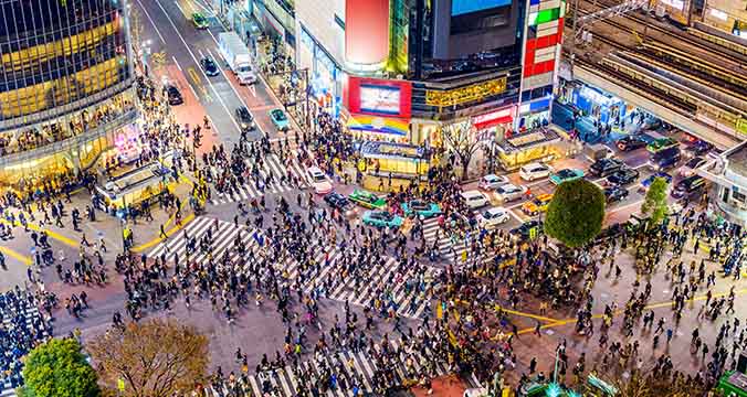 Busy pedestrian view of Shibuya Crossing