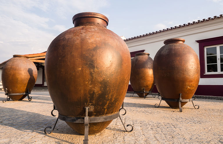 Huge clay wine containers in Alentejo region, Portugal.