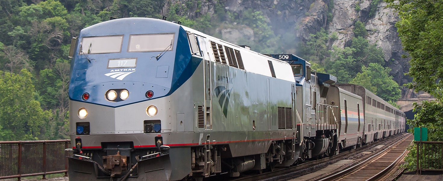 Amtrak train, Potomac River at Harpers Ferry West Virginia