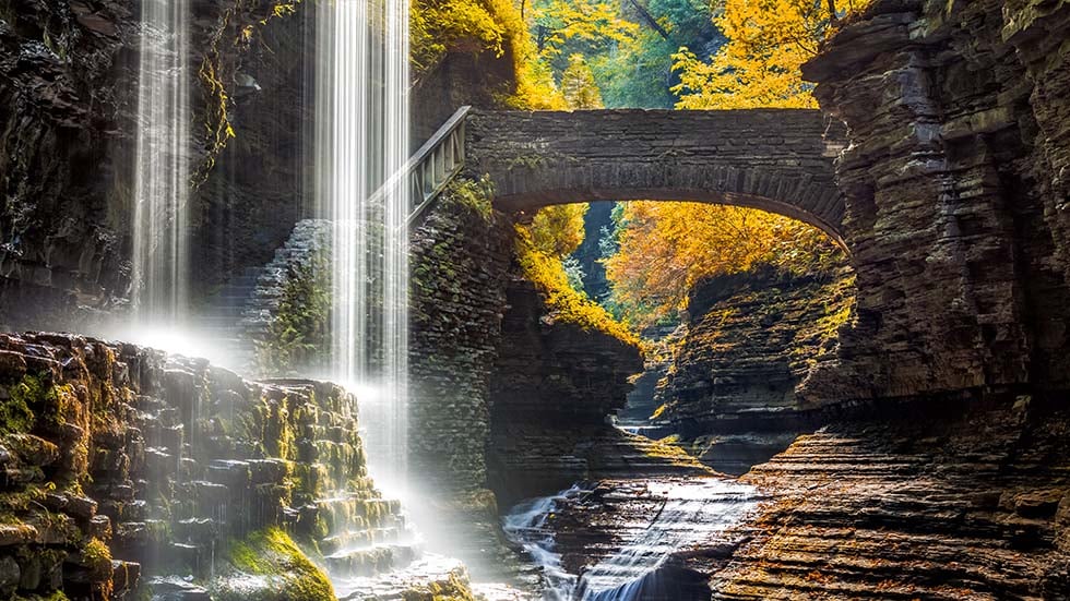 Watkins Glen State Park waterfall canyon in Upstate New York