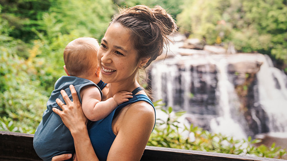 Erica and her son stand on the Blackwater Falls Overlook