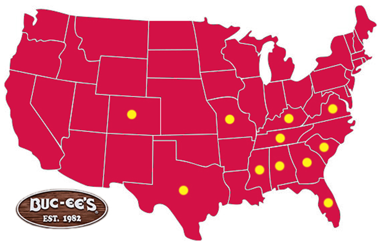 map of usa showing states that buc-ee's is located in