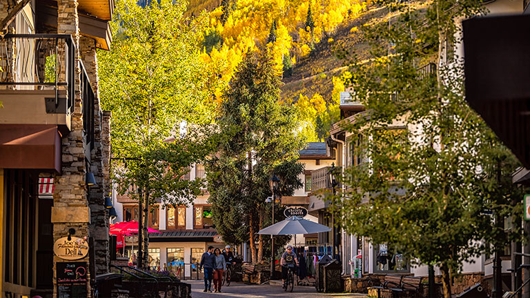 ski resort village bridge street in Colorado; photo by krblokhin/istock.com