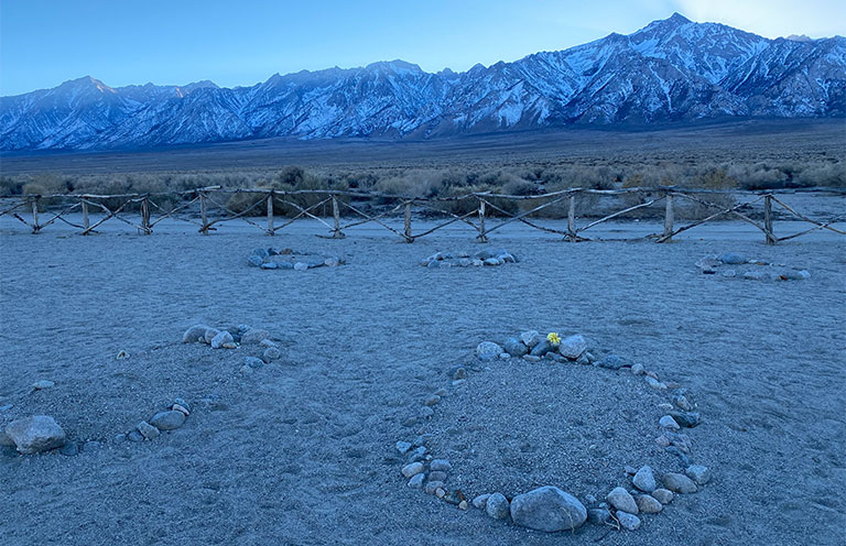 Manzanar stone ring grave markings