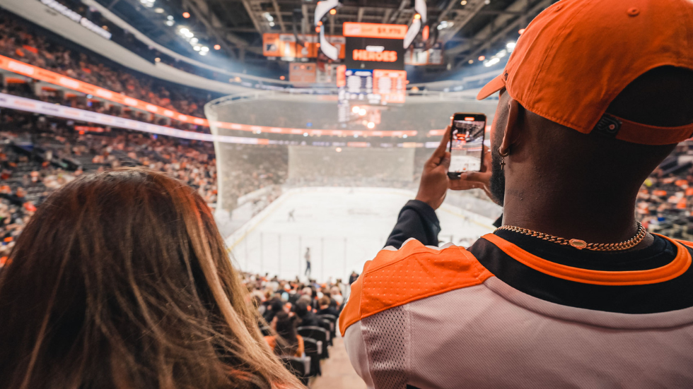 Couple at hockey game