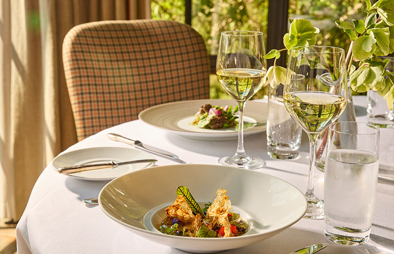 Salad and wine at Blackberry Farm