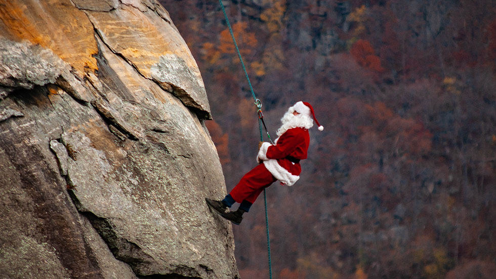 Santa mountain climbing in Asheville, NC