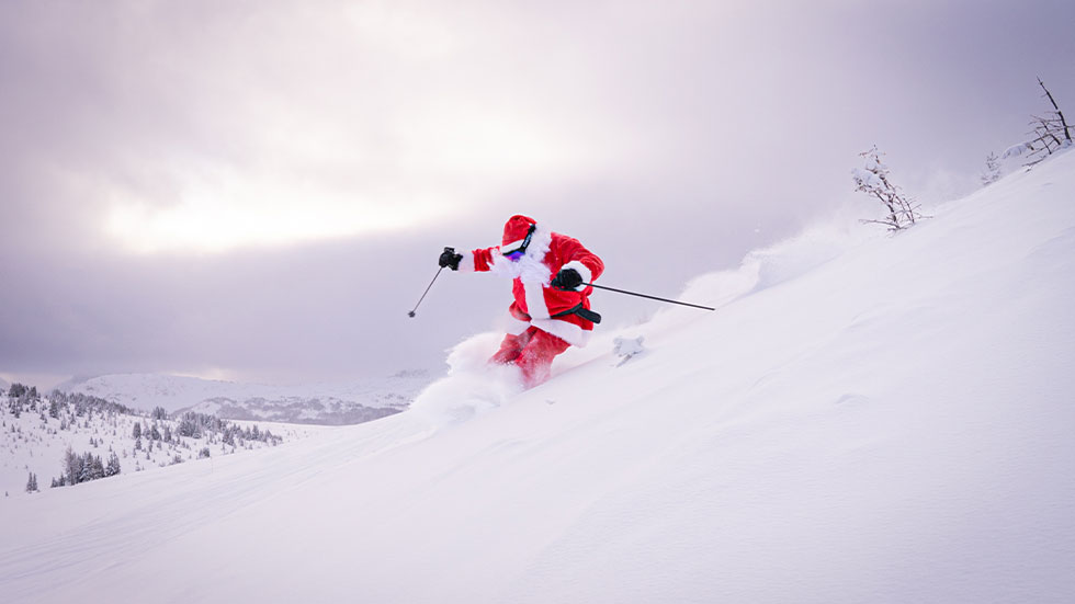 Santa skiing in Sunshine Village