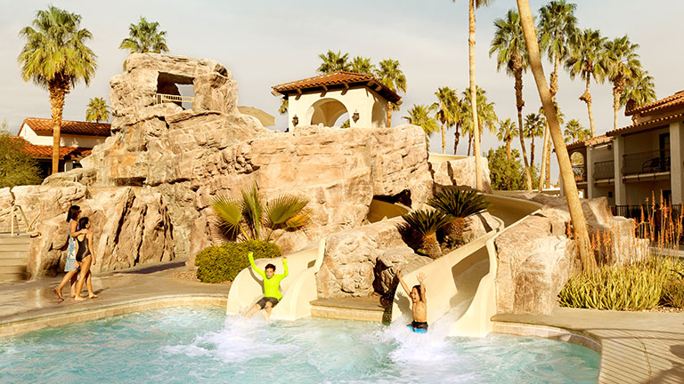 Double the slides, double the splash—family fun at Splashtopia; photo courtesy of Omni Rancho Las Palmas Resort & Spa
