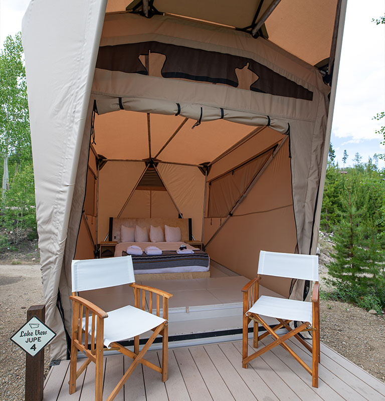 outdoor room set up at Grand Lake Lodge 