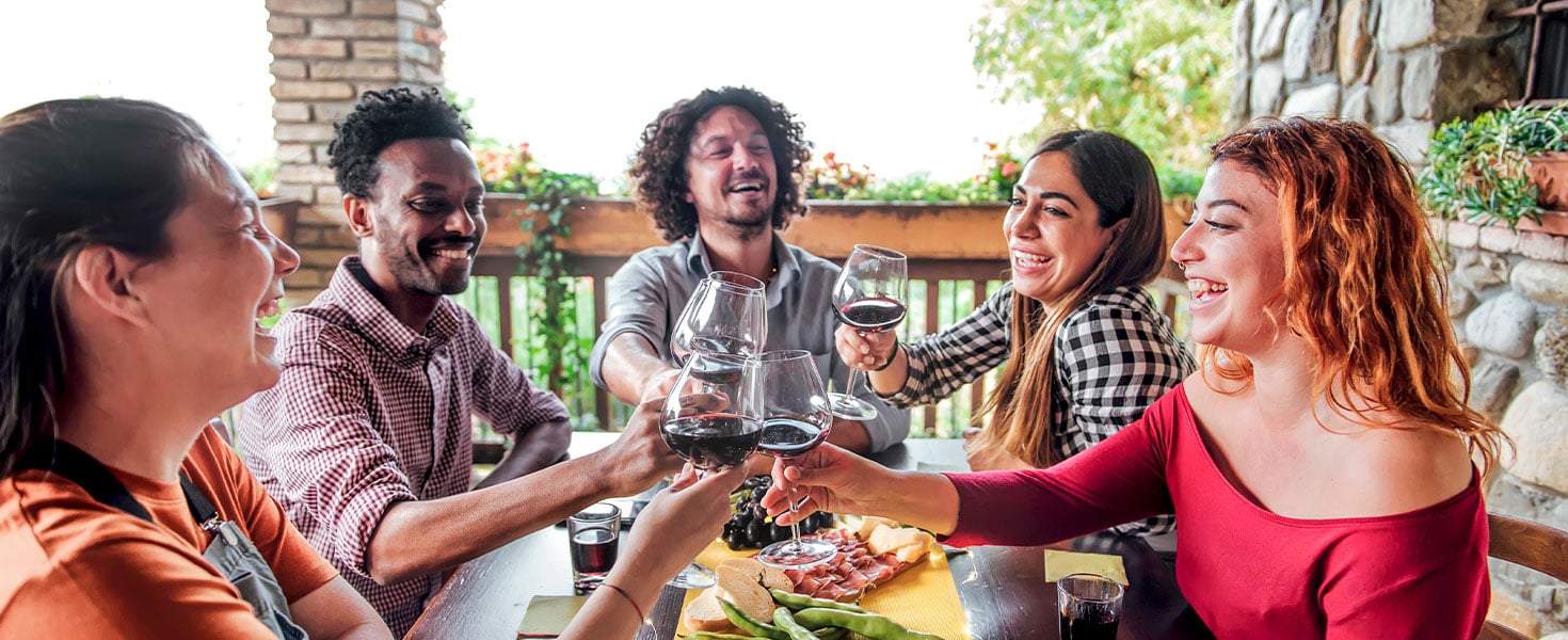 friends making a toast with wine