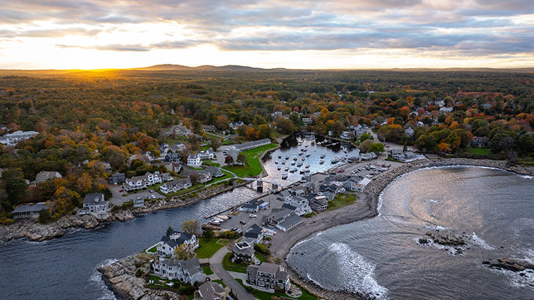 Sunset over Perkins Cove, Ogunquit; photo by Visit Maine