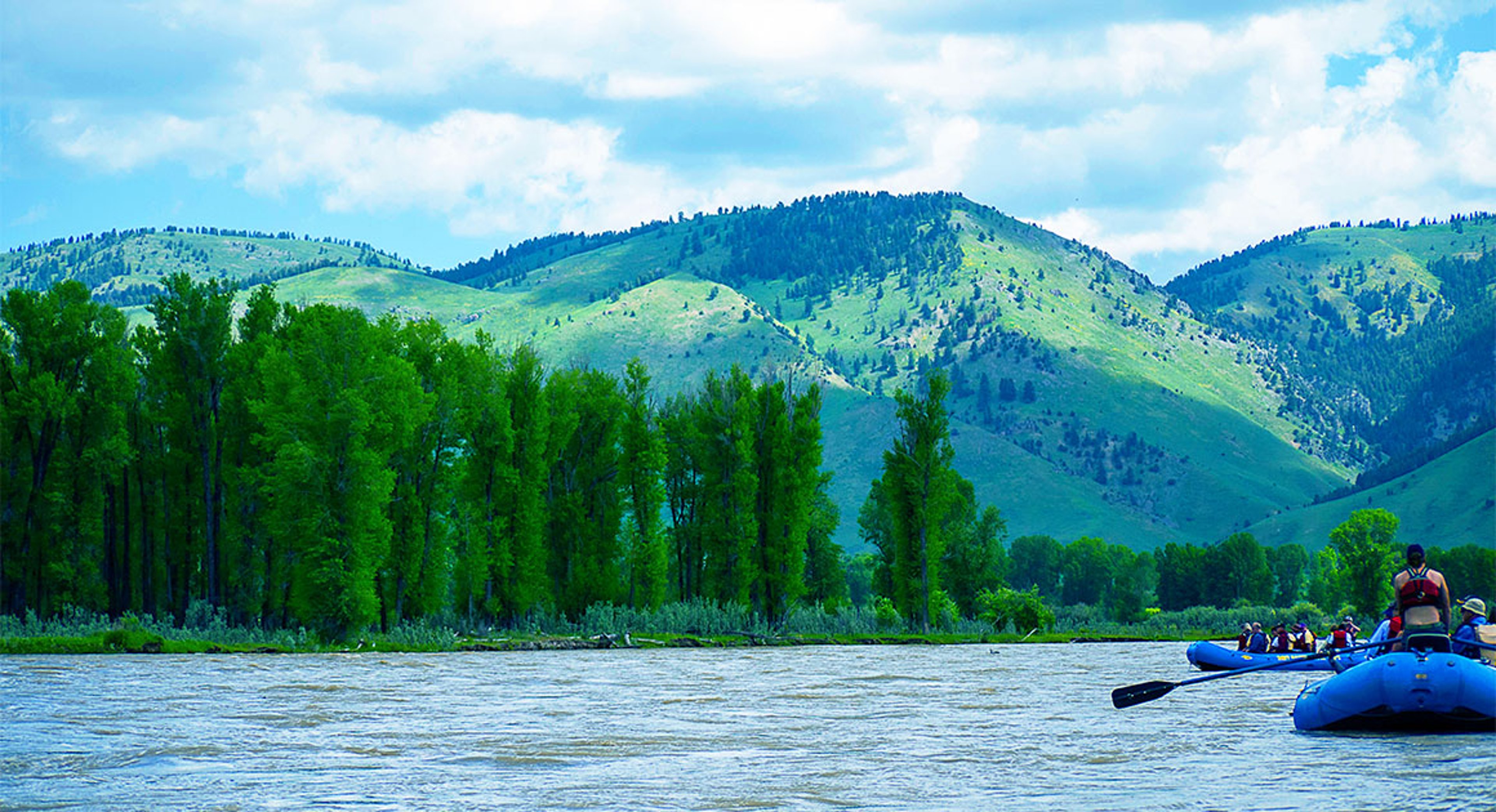 on the Snake River through the Grand Tetons National Park Wyoming USA