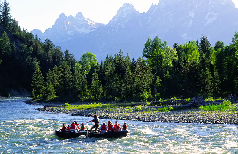 on the Snake River through the Grand Tetons National Park Wyoming USA