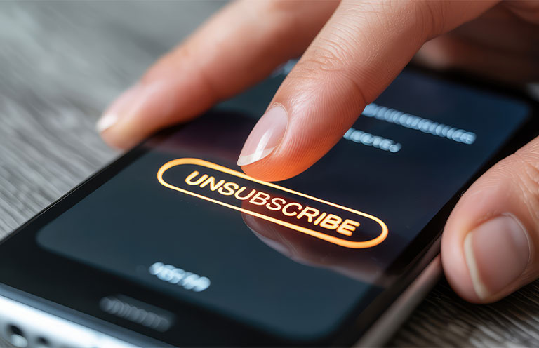 person clicking unsubscribe button on phone