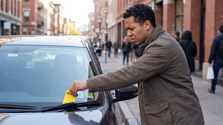 Man seemingly removing a ticket