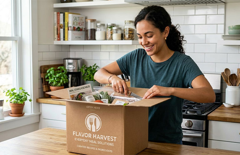 woman opening subscription food box