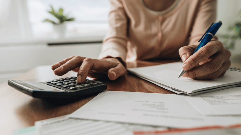 Woman using calculator 