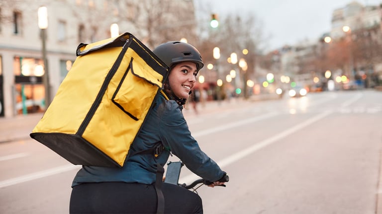 food delivery driver on a bicycle