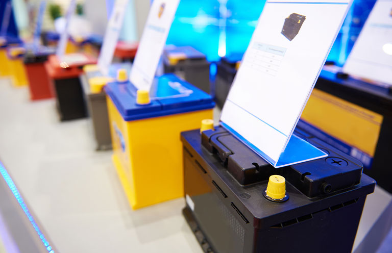 car batteries for sale in store on display