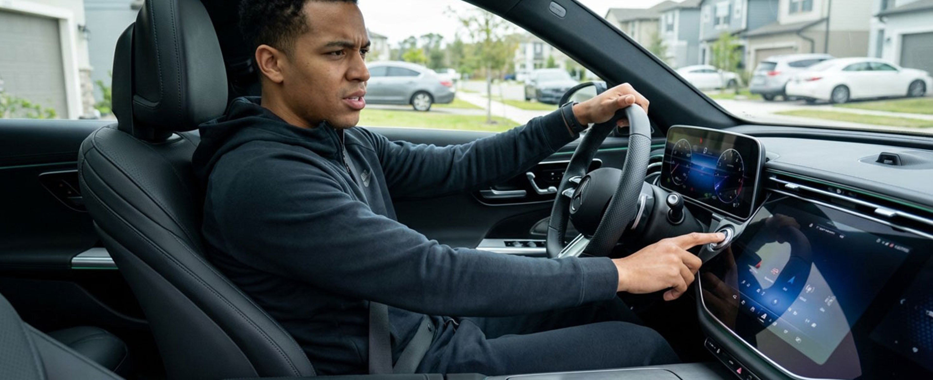 Man starting up his car