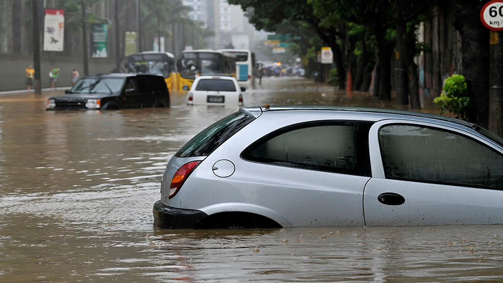 Car submerged in flood water