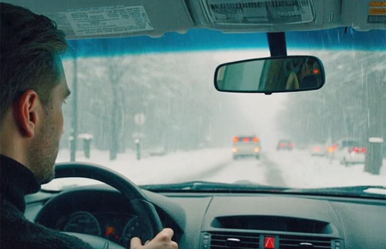 man driving in snow