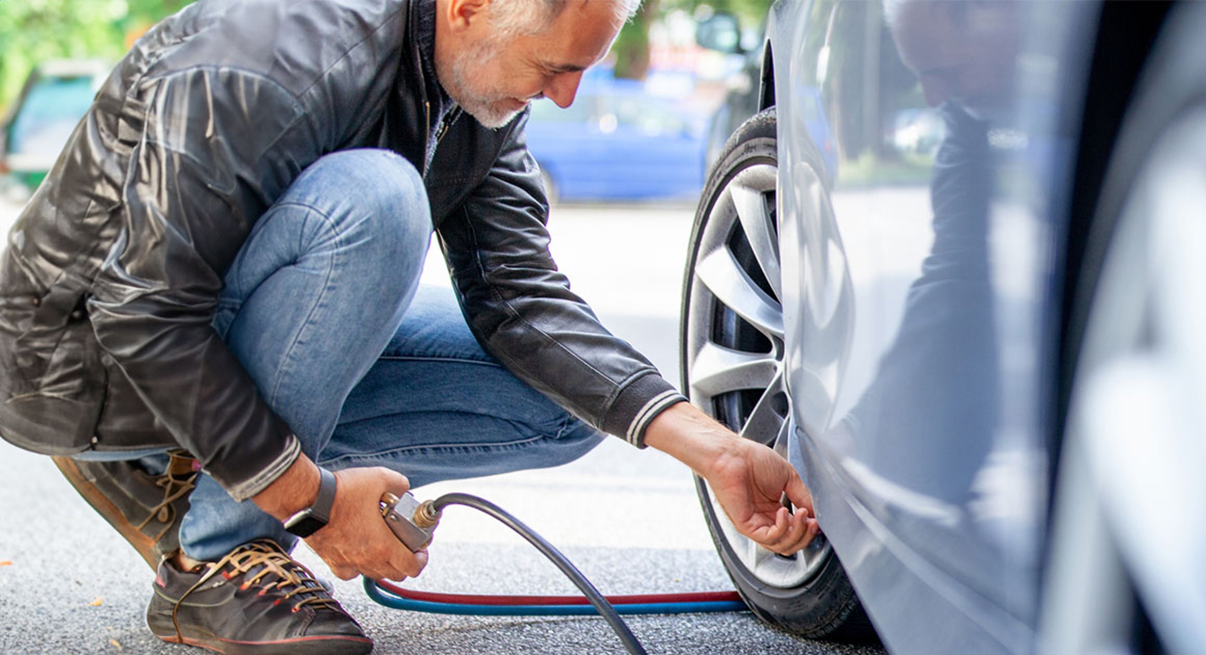checking tire pressure