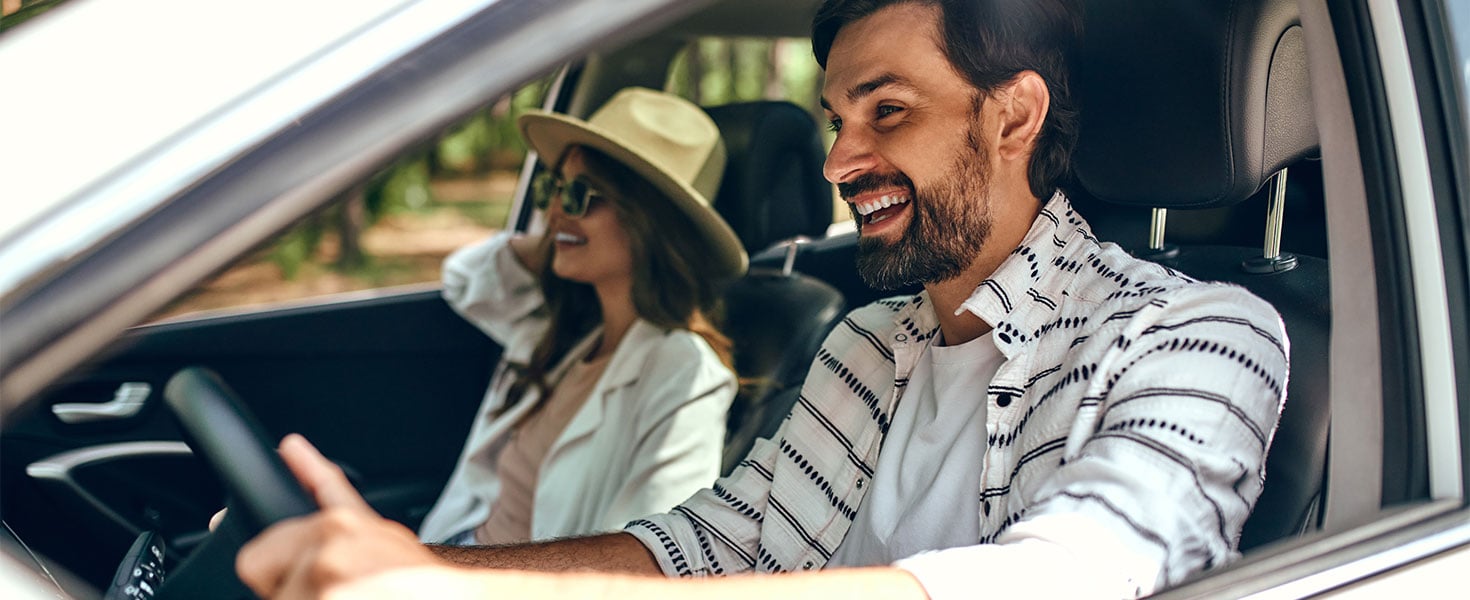 couple driving in car