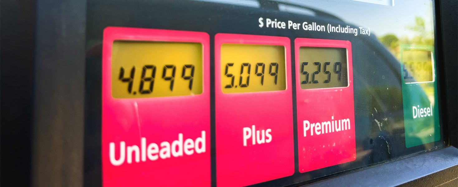 prices at gas station pump, unleaded, plus, premium