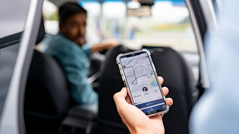 Teens rideshare app arriving home Image generated with Runway AI, Art directed by Andrea M. Corbin