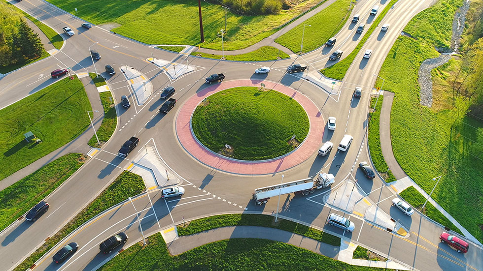 Busy city roundabout