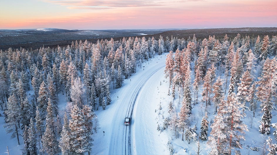 car driving on snowy road