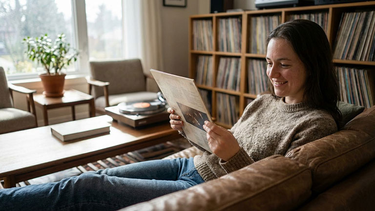  Woman enjoying vinyl record collectable Image generated with Runway AI, Art Directed by Andrea M. Corbin