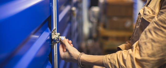 Person locking storage unit door