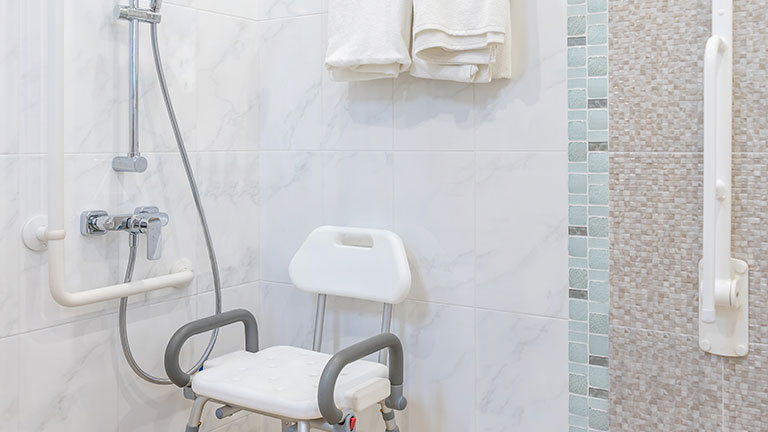 Interior of bathroom for the disabled or elderly people. Handrail for disabled and elderly people in the bathroom By navintar